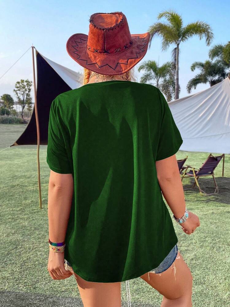 Plus Size Music Festival Graphic Printed Short Sleeve T-Shirt, Summer