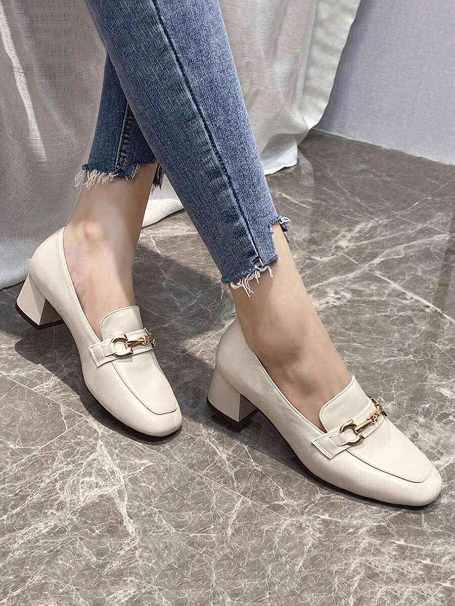 HanDuEke Của phụ nữ Dày Gót chân Giày đế bệt , Giày nữ Baotou , Retro , Phong cách Anh quốc , Da mềm , Kim loại Khóa , - Màu be - Xem 1