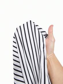 SHEIN Frenchy Striped Square Neck Tee Bodysuit Winter Casual - Black and White - View 7