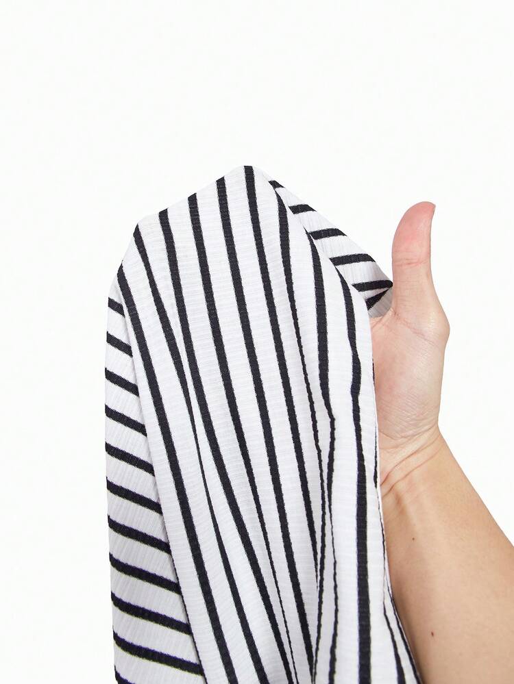 Striped Square Neck Tee Bodysuit Winter Casual
