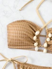 SHEIN Swim Women Vacation Cross Halter Strap Bikini Set Summer