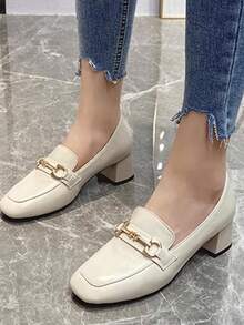 HanDuEke Của phụ nữ Dày Gót chân Giày đế bệt , Giày nữ Baotou , Retro , Phong cách Anh quốc , Da mềm , Kim loại Khóa , - Màu be - Xem 3