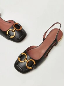 Ladies New Flat Sandals Women Summer Closed Toe Thick Heel Horsebit Low Heel Shoes With Back Strap Flat Shoes - Black - View 3
