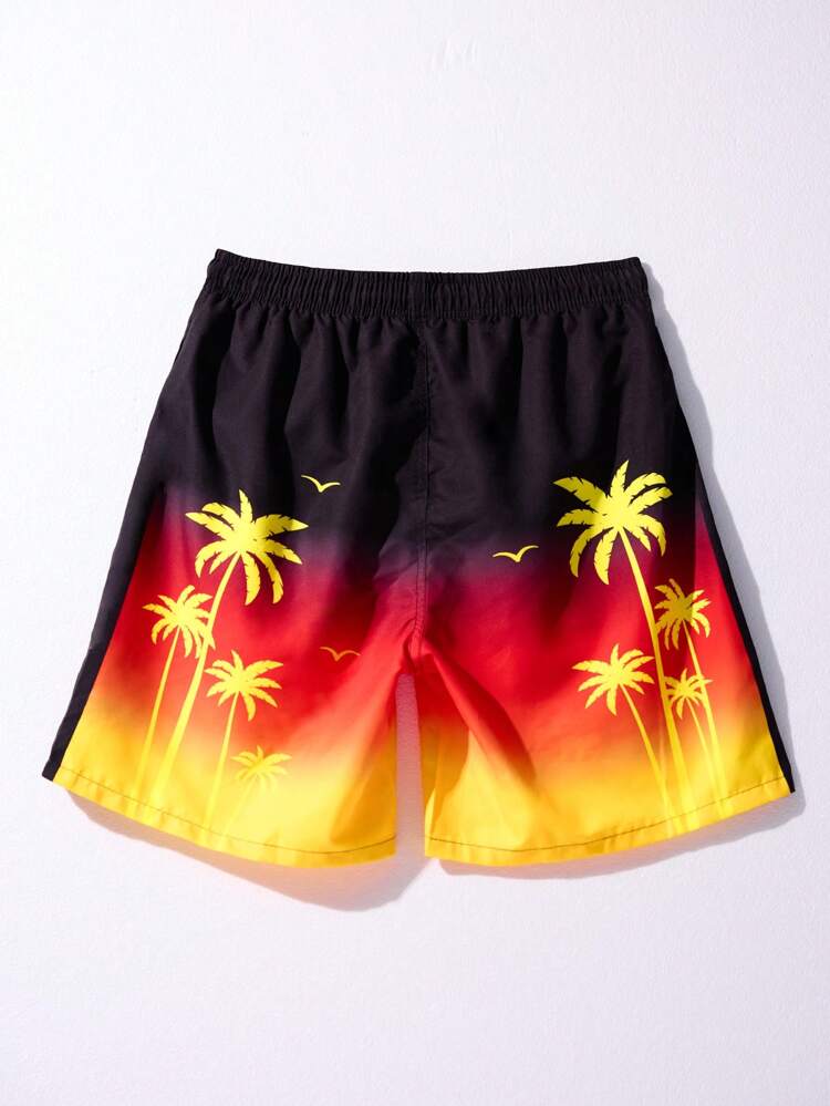 Men Palm Tree Printed Drawstring Waist Loose Fit Beach Shorts, Vacation
