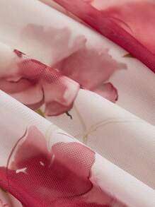 SHEIN MOD 女性花卉不對稱針織網眼印花緊身連身裙，帶有肩部、腰部和下擺褶皺 - 彩色 - 查看 3