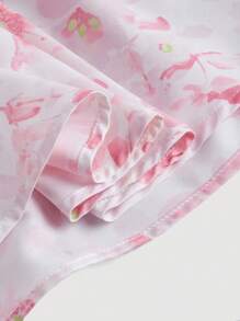 SHEIN MOD Plus Size Phụ nữ lãng mạn Màu hồng Màu nước Hoa cà vạt cổ Váy xếp ly - Hồng - Xem 3