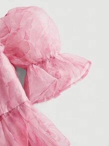 SHEIN MOD 女士花卉印花泡泡袖连衣裙、粉红玫瑰印花连衣裙、夏季中长连衣裙、布里奇顿风格连衣裙、毕业礼服、花卉连衣裙、粉色连衣裙 - 粉色 - 查看 3