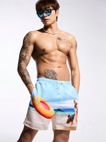 Surfspeed Men Minimalist Print Beach Shorts With Vacation Vibes - Multicolor - View 6