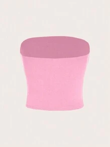 SHEIN Essnce 4入組/套休閒純色無肩帶修身上衣，夏季女式百搭打底襯衫 - 彩色 - 查看 5