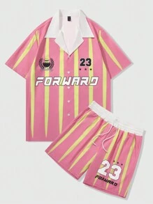 ROMWE MEN Street Life Men Summer Two-Piece Holiday Style Shirt Set