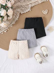 Baby Girl Spring/Summer Casual Solid Color Textured Bottoms - Multicolor - View 1
