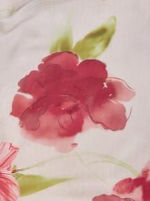 SHEIN MOD 女性花卉不對稱針織網眼印花緊身連身裙，帶有肩部、腰部和下擺褶皺 - 彩色 - 查看 4