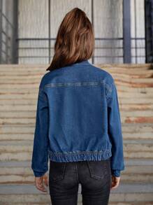RueChic Tween Girl Denim Jacket With Flap Pockets - Blue - View 2