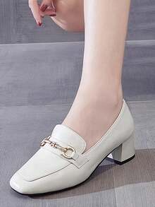 HanDuEke Của phụ nữ Dày Gót chân Giày đế bệt , Giày nữ Baotou , Retro , Phong cách Anh quốc , Da mềm , Kim loại Khóa , - Màu be - Xem 5