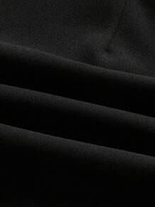 SHEIN MOD Quần short nữ cạp cao màu đen viền ren, dây kéo trang trí và thắt lưng cho phong cách sang trọng trong mùa hè - màu đen - Xem 4