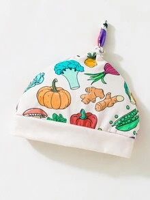 Grenouillère de printemps/été pour bébé avec motif de légumes et fruits décontracté avec chapeau, tenue quotidienne - Multicolore - Voir 4