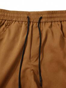 Manfinity Homme Men Plain Simple Daily Pocket Trousers Cargo Pants - Coffee Brown - View 4