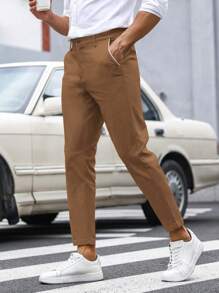 Manfinity Mode Men Slant Pocket Cropped Suit Trousers - Coffee Brown - View 4