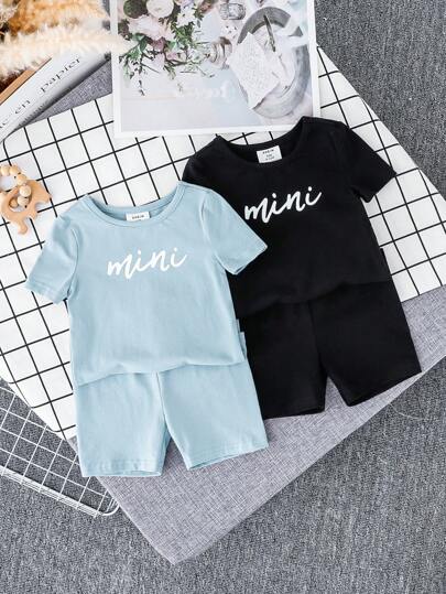 SHEIN 嬰兒男童貼身卡通動物圖案圓領長袖套頭衫和褲子套裝（4件）