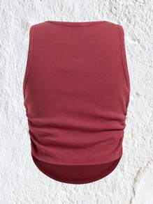 SHEIN EZwear 夏季复古纯色弧形下摆褶皱背心 - 鏽棕色 - 查看 2