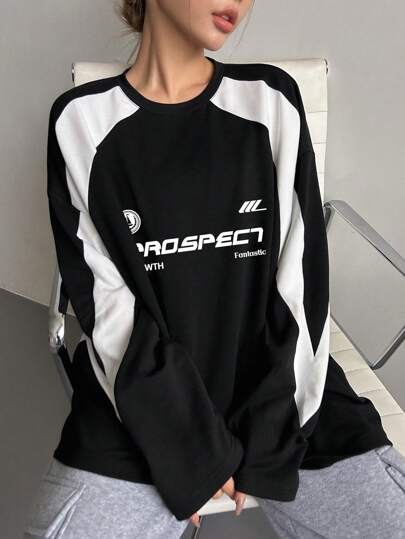 DAZY Letter Print Raglan Sleeve Long Sleeve T-shirt