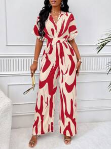 VaVaBold Women Fashion Color-Block Printed Short Sleeve Jumpsuit (Random Print)