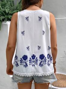 Breezaya Áo ba lỗ rộng rãi in hoa ren chắp vá cỡ lớn cho kỳ nghỉ hè Áo phông họa tiết dành cho nữ - Nhiều màu - Xem 2