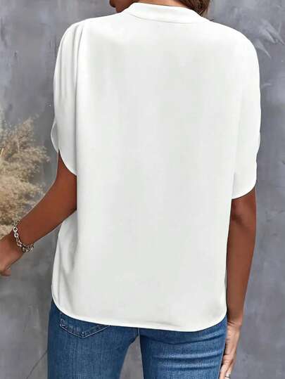 SHEIN LUNE Women Solid Color Simple Irregular Neckline Blouse