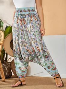 EMERY ROSE Plus Size Dames Vintage Stijl Gedrukte Broek - Baby blauw - Bekijken 4