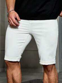 Manfinity Homme Men White Skinny Knee Length Denim Shorts