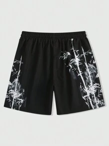 ROMWE MEN Anime Men Simple Drawstring Printed Casual Shorts For Daily Wear, School