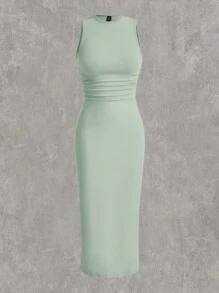 SHEIN EZwear Women Knitted Solid Color Bodycon Dress - Mint Green - View 1