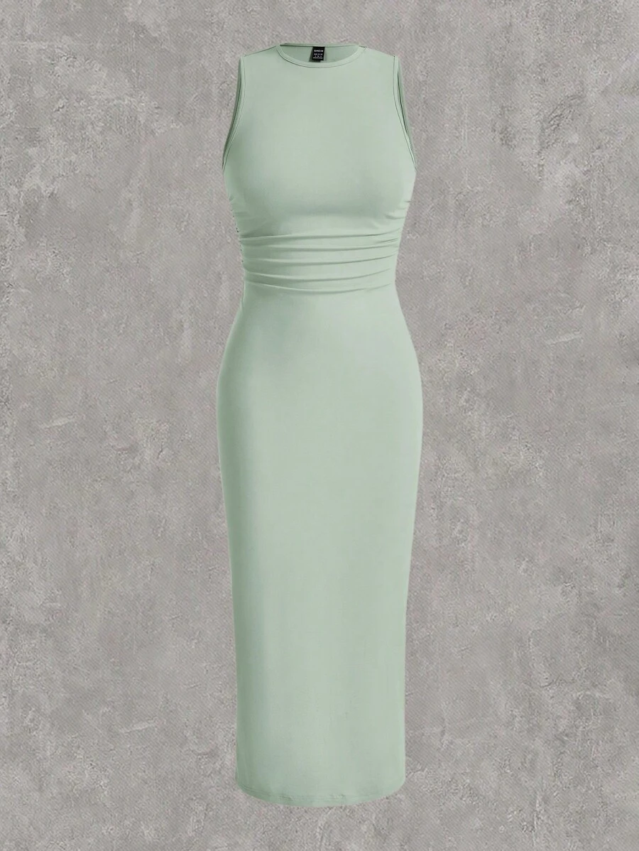 SHEIN EZwear Women Knitted Solid Color Bodycon Dress - Mint Green - View 1