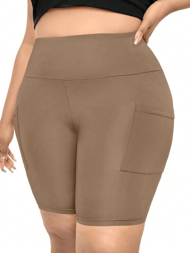 Plus Size Women Fashion High Waist Slim Fit Pocket Shorts