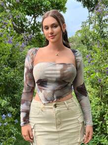 SHEIN EZwear Women Plus Size Random Marble Pattern Top