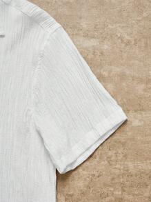 Manfinity VCAY Men Solid Button Front Shirt Baggy Short Sleeve Collar Shirt Plain White Shirt For Boyfriend Gift - White - View 6