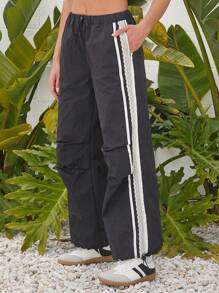 Forever 21 Casual Black Lace Weaved Drawstring Sports Pants, Street Style - Black - View 8