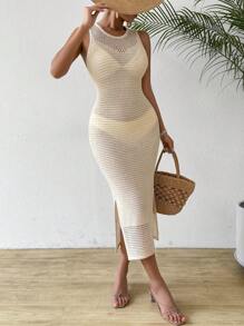 Breezaya Women Sleeveless Slim Fit Hollow Out Knitted Dress For Vacation