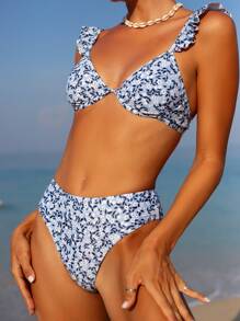 SHEIN Swim 度假碎花比基尼套装 2 件套 夏日海滩 - 彩色 - 查看 4