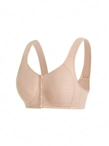 BloomMama Women Front Open Button Nursing Maternity Bra, Solid Color, 1pc - Apricot - View 3
