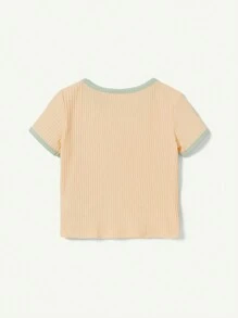 Cozy Pixies Áo sơ mi tay ngắn cổ tròn màu khối cho bé gái và quần short thường ngày 4 cái/bộ Trang phục phù hợp - màu xanh lá - Xem 2