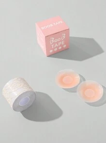 1 Roll Lace Breast Petals For Lift And 1 Pair Silicone Anti-Protrusion Nipple Covers (Round)