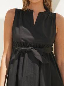 Forever 21 Women Simple Solid Color Sleeveless V-Neck Dress - Black - View 6