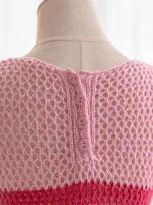 Soleia Color Block Striped Hollow Out Knitted Sleeveless Sweater Dress For Vacation