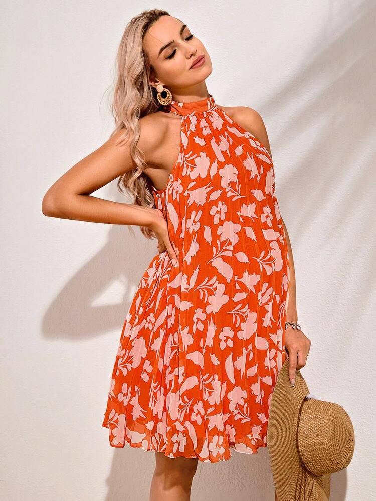 Maternity Island Floral Printed Sleeveless Halterneck Dress