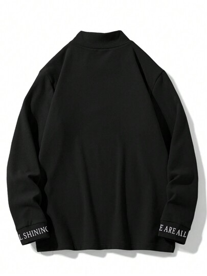 Guys Letter Graphic Mock Neck Drop Shoulder Tee