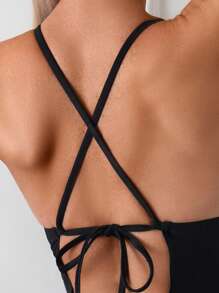 SHEIN Summer Beach Women Fashionable Floral Hollow-Out One-Piece Swimsuit - Black - View 7