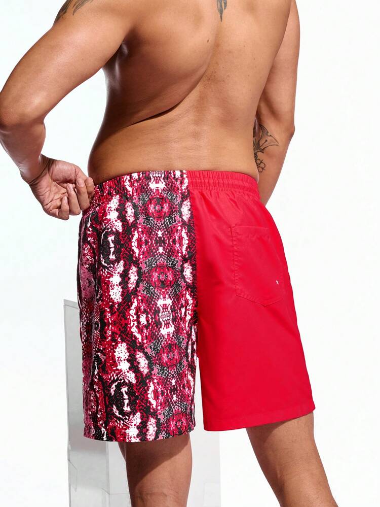 Men Drawstring Colorblock Beach Shorts With Pockets, Perfect For Beach Vacation Or Pool
