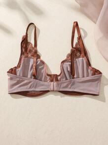 SHEIN Women Contrast Lace Solid Color Underwire Bra - Brown - View 2