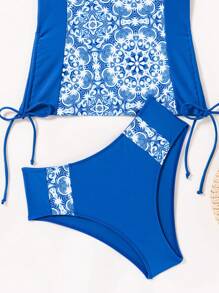 Swim Lushoire Two Pieces Swimwear, Printed Pattern Varies, Separated Top And Bottom, Copyrights Granted,Summer Beach - Blue - View 7